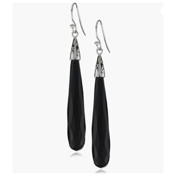 Nicky Hilton "Bryant Park" Silver Black Color Stone Dangle Earrings - Picture 2 of 3